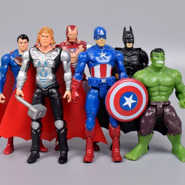 6PCS Marvel Avengers Super Hero Figures Toys Cake Toppers Hulk Batman Super Man