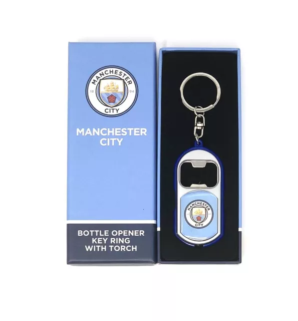 Manchester City Fc Bottle Opener Torch Light Keychain Keyring Key Ring Gift