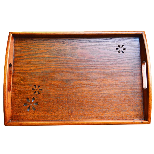 Plateau De Service En Bambou 38x25cm - Avec Poignées - Rustique Pour Thé, Café, Snacks