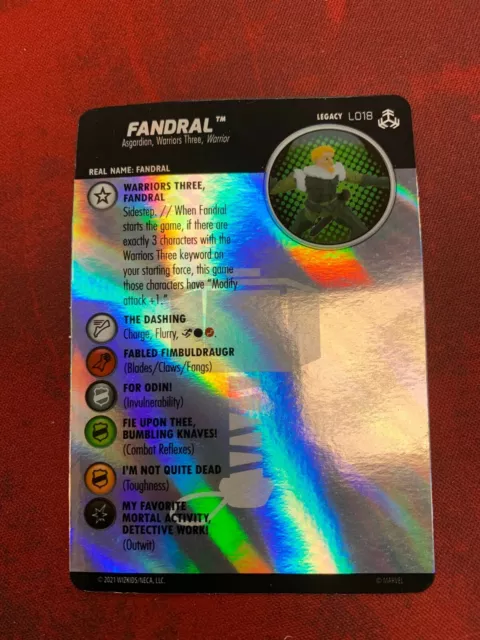 HeroClix Marvel Fandral L018 Legacy Card Avengers War of the Realms