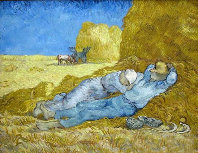 Oil painting Vincent Van Gogh - Farmers have a rest in Harvest season canvas