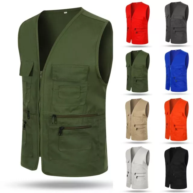 Mens Multi Pocket Vest Gilet Fishing Hunting Jacket Outdoor Waistcoat Tops L~3XL
