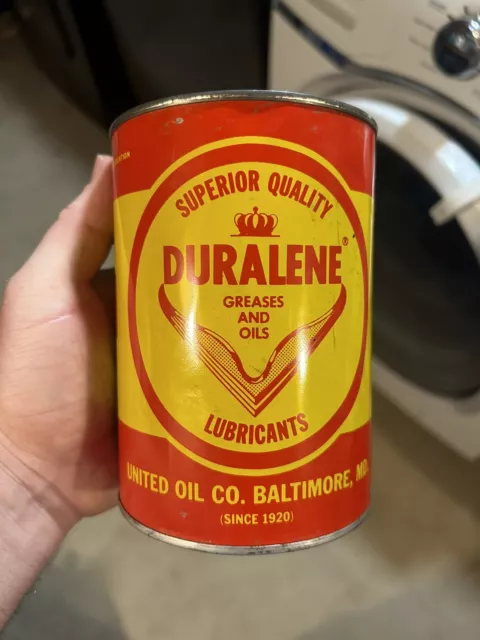 VINTAGE DURALENE MOTOR OIL CAN quart BALTIMORE MD gas station advertising NOS