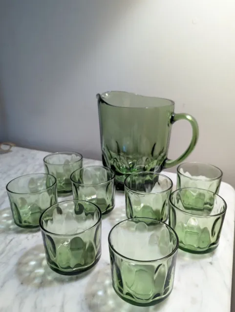 SET OF 9~Reflection By Continental Can Co. Pitcher & Sm. Glasses Circa 1957~MCM