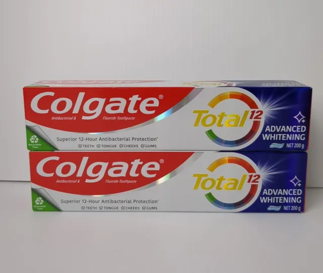 2x Colgate Total Advanced White Whitening Toothpaste 200g Antibacterial Fluoride