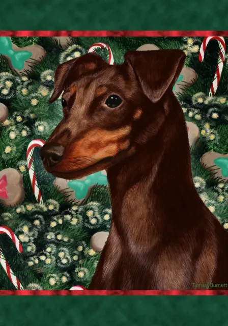 Christmas Holiday Garden Flag - Uncropped Chocolate and Tan Miniature Pinscher