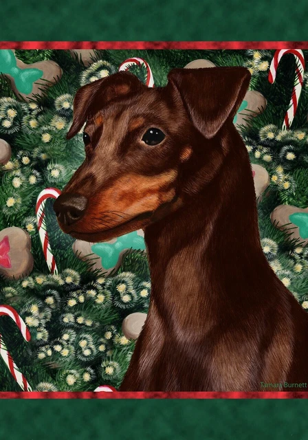 Christmas Holiday Garden Flag - Uncropped Chocolate and Tan Miniature Pinscher