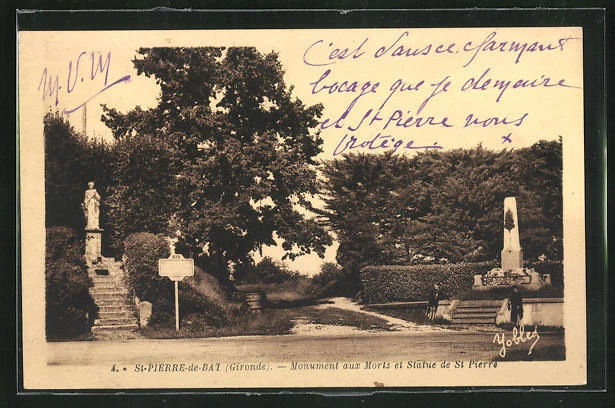 CPA St-Pierre-de-Bat, Monument aux Morts et Statue de St-Pierre