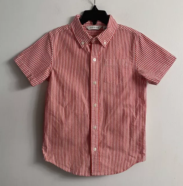 JANIE & JACK Boys Red Seersucker Button Down Shirt Size 6 EUC Easter Summer