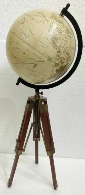 Tavolo con mappa del mondo nautico ORNAMENTO GLOBO con treppiede in legno antico 2