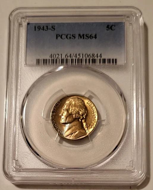 1943 S Jefferson Silver Nickel MS64 PCGS Toning