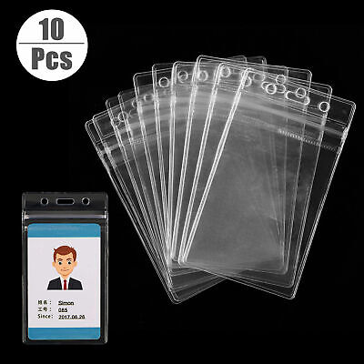 10Pcs ID Badge Card Holder PVC Plastic Resealable Waterproof Pass Holder Case US