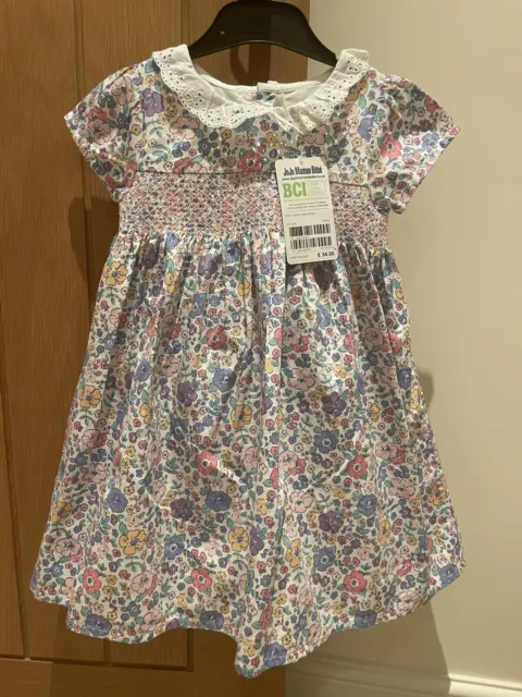 Jojo Maman Bebe Baby Girl Floral Smocked Party Dress Size 2-3 Years BNWT