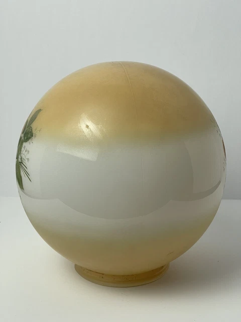 Vtg GWTW 8" Round Hurricane Oil Glass Lamp Shade Globe Amber Yellow Pink Roses 3