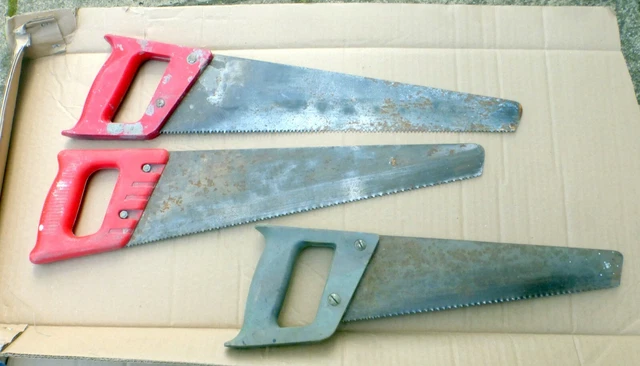 3x alte Säge Sägen Astsäge Handsäge 🌸  roter Plastik Griff DDR rostig OSTALGIE