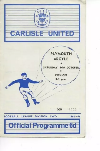 Carlisle United v Plymouth Argyle 1965/66 Division 2