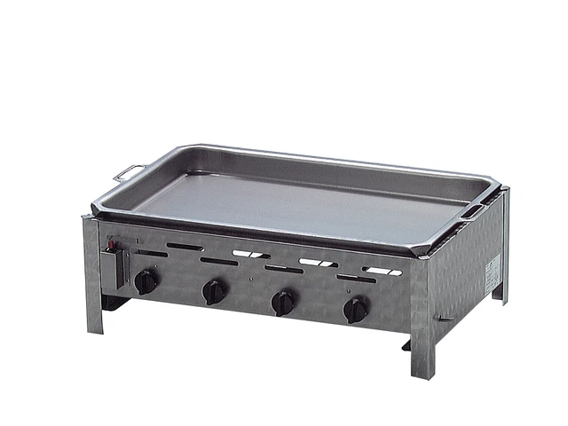 Edelstahl Gastrobräter Gasgrill 81 x 53 x 27 cm 4 flammig mit Emaille Pfanne