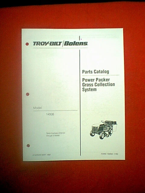 Troy Bilt Bolens Tractor Bagger  Attachment Model 14008 Parts Manual Dated 1-92