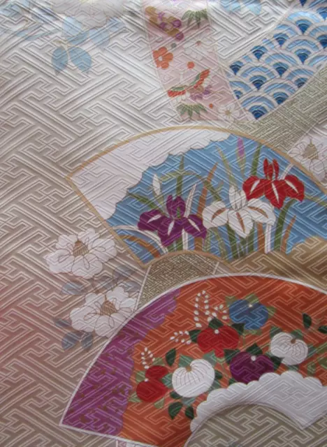 48"x15" Luxurious Artist Furisode Kimono Fabric Made in Japan 100% Silk D37