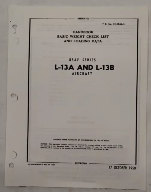 Consolidated L-13A & L-13B Aircraft Basic Weight Checklist & Loading Data-Copy