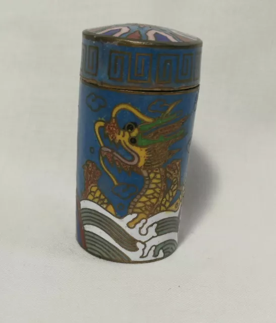 Genuine Antique Qing Dynasty Enamel Dragon Cloisonne Trinket box small H5.5cm