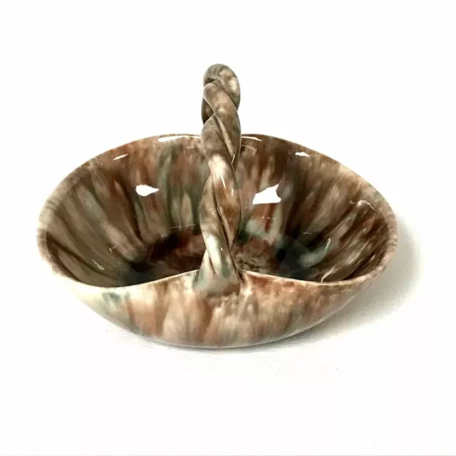 Small Majolica Art Pottery Handled Bowl Basket