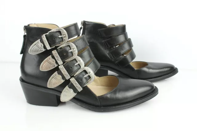 SAN MARINA Bottines à boucles Ouvertes Cuir Noir T 36 Très bon état