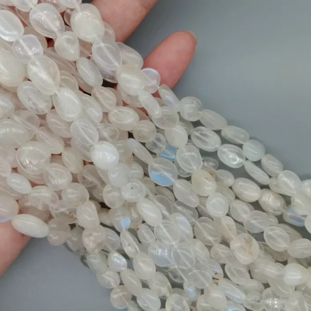 Natural Blue Rainbow Moonstone Beads Pebble Freeform Nuggets Gemstone 15" Strand