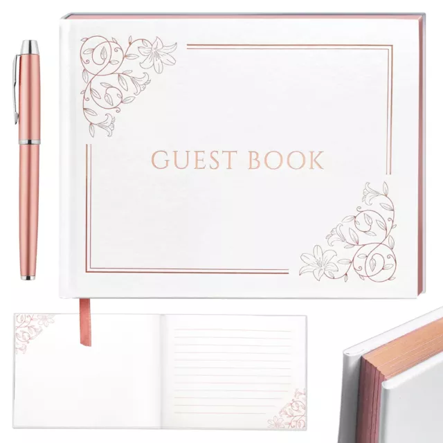 Elegant Wedding Guest Book, Wedding Guest Book with Pen, Rose Gold Stamping