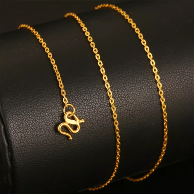 Pure Solid 999 24K Yellow Gold Chain Men Woman Curb Link Necklace 