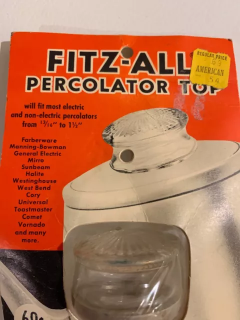 Vintage Fitz-All Coffee Percolator Top Glass Replacement NOS Sealed Unopened 3