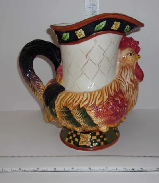 Bella Casa By Ganz Rooster Pitcher  8.5” tall Approx 2 qt Ceramic Vintage