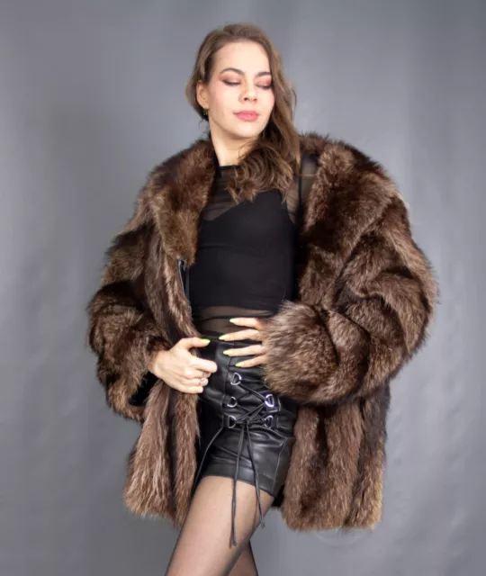 12191 Wonderful Real Raccoon Coat Luxury Fur Jacket Beautiful Look Size Xl