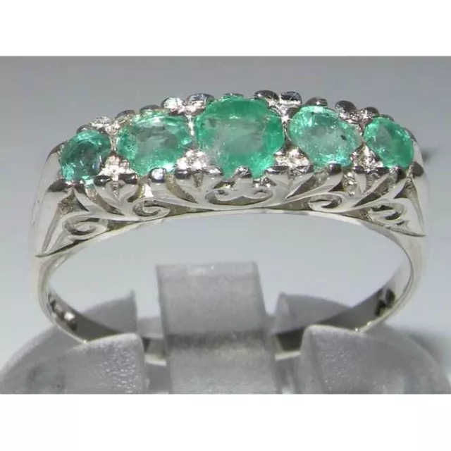 Luxury Solid Sterling Silver Natural Emerald Victorian Style Eternity Ring