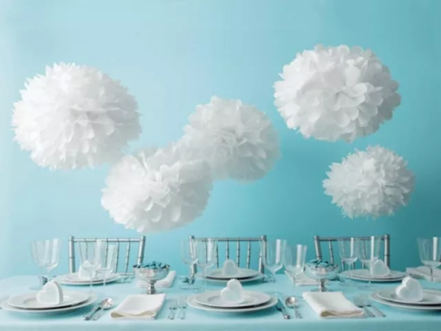 6",8",10",12",14" White Tissue Pompoms Pom poms Wedding Party Decorations 1/5/10