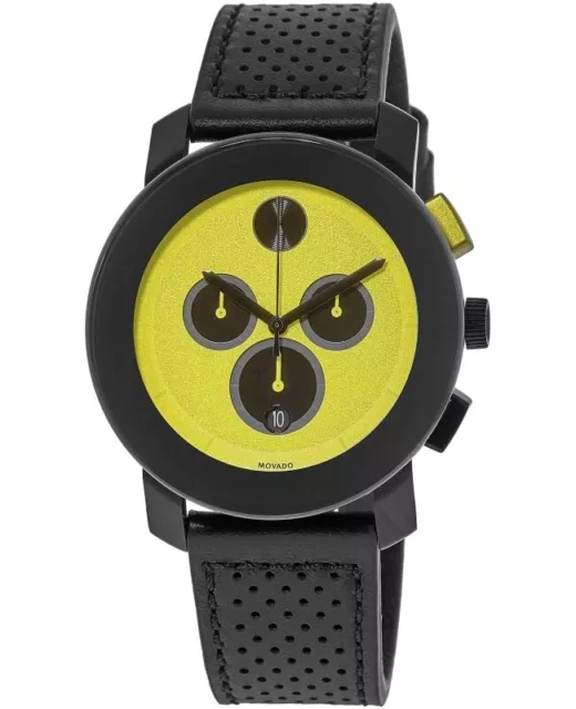 New Movado Bold TR90 Yellow Dial Leather Strap Men's Watch 3600766