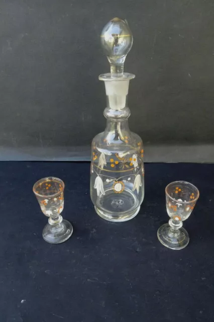 Belle carafe émaillée et deux Verres décor art nouveau  LEGRAS