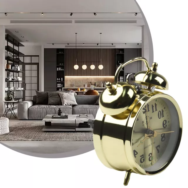 ?Retro Gold Metall Mechanische Wecker Uhr Handaufzug Glockenwecker Clock Dekor?