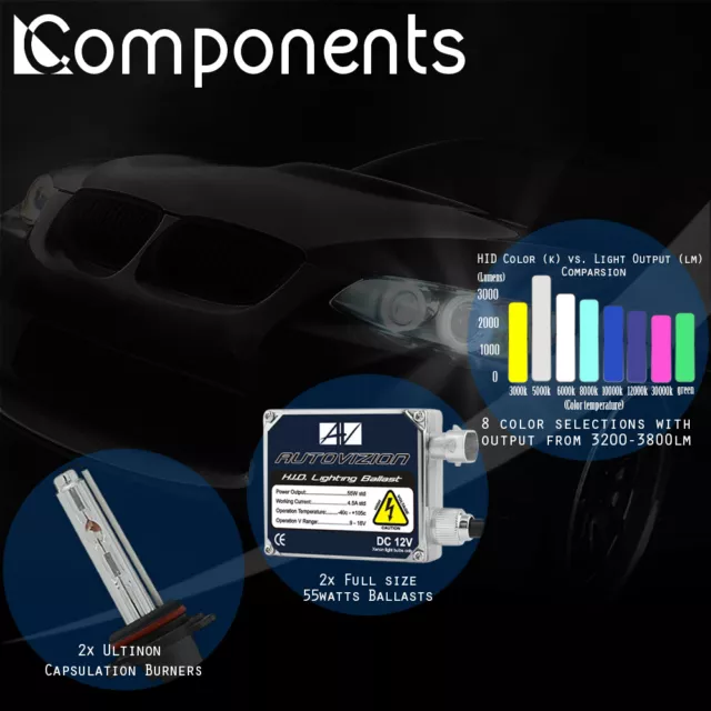 AGT AC 55W HID Conversion Kit H4 H7 H11 H13 9003 9005 9006 6K 10K Hi-Lo Bi-Xenon 3