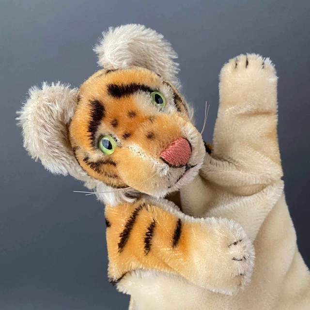 Rare STEIFF Tiger Hand Puppet ~ 1950s Vintage Mr Rogers Daniel Striped Mohair