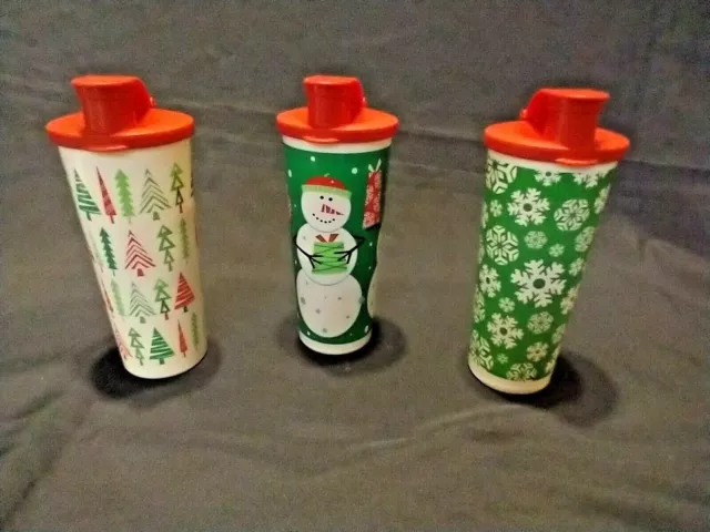 Set Of 5 Tupperware 16 oz Tumbler Flip Top Lid 5107 Jolly Holiday Christmas  Cups