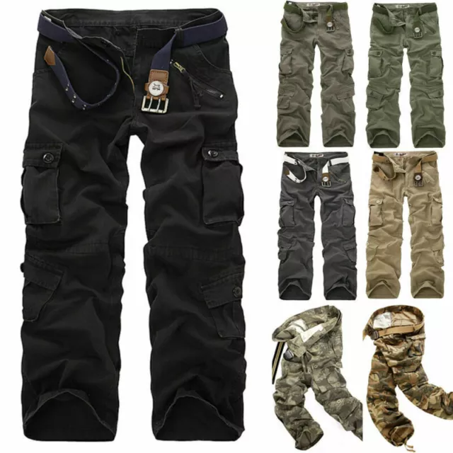 Mens Army Cargo Combat Military Trousers Pants Slacks Multi Pockets Casual Work 3