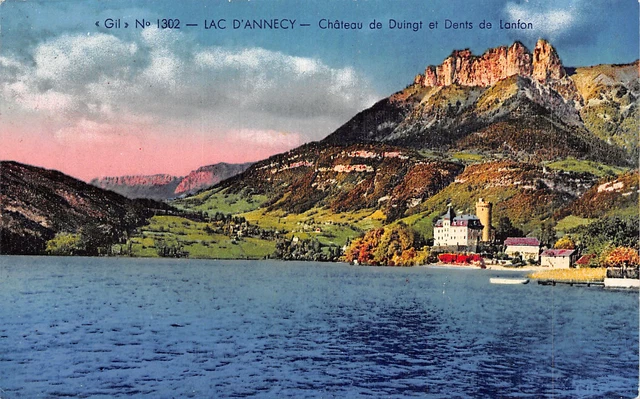 Carte Postale Ancienne 74 - Lac D'Annecy, Duingt, Dents De Lanfon Et Château, Canotage