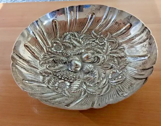 Silver Hand Chased Repousse Berry Large Bowl solid silver london hallmarks  24cm
