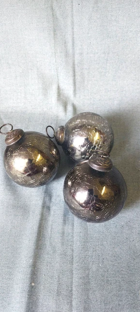 Lot De 6 Grosses Boules De Noël Anciennes En Verre - Églomisé, Mercurisé, 8-10 Cm - Vintage, Couleur Diverse