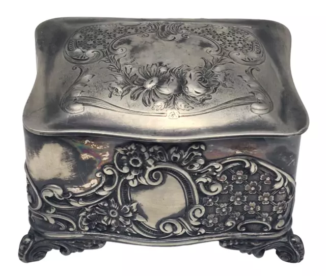 Antique JAMES W. TUFTS Silver Plate Jewelry Casket Footed Box