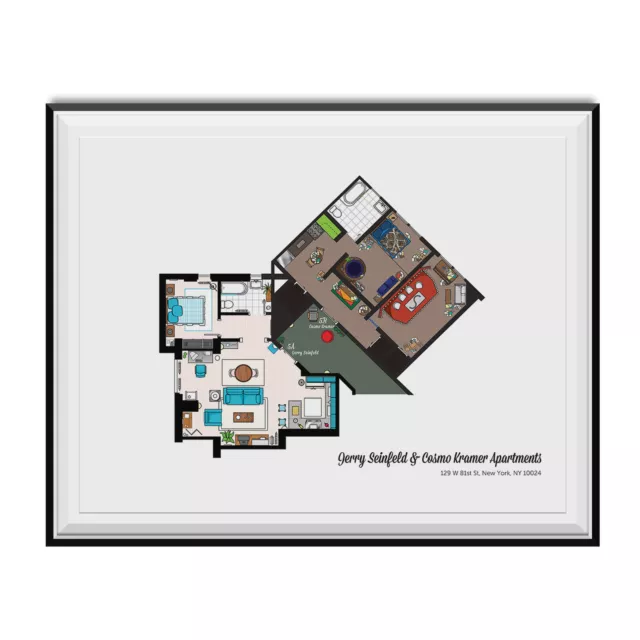 Jerry Seinfeld And Cosmo Kramer Apartments Floor Plan Poster TV Show 90s Gift Jerry Seinfeld And Cosmo Kramer Apartments Floor Plan Poster TV Show 90s Gift