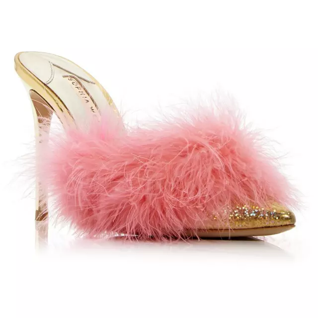 Sophia Webster Womens Delicia Marabou Leather Slip On Heels Shoes BHFO 6647