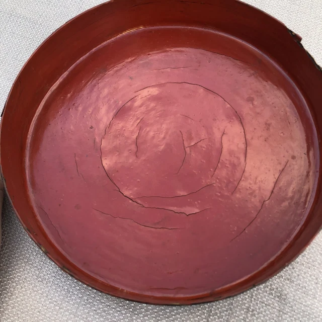 Antique Burma Betel Tray Red Lacquer Yun Decorated 9