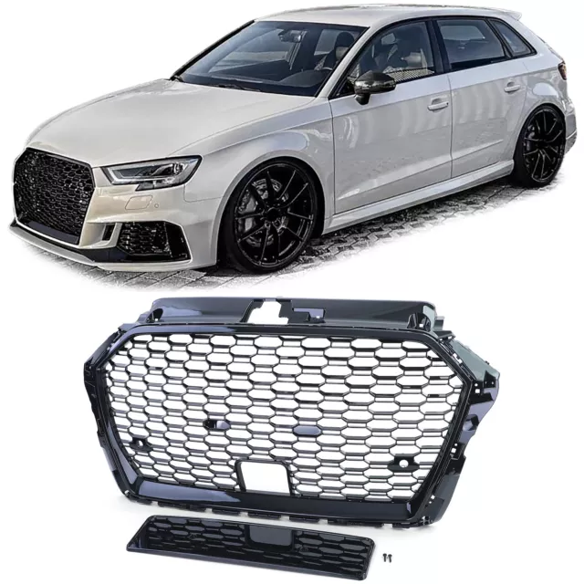 Sport Kühlergrill Wabengrill Schwarz Glanz für Audi A3 8V 16-20 mit ACC